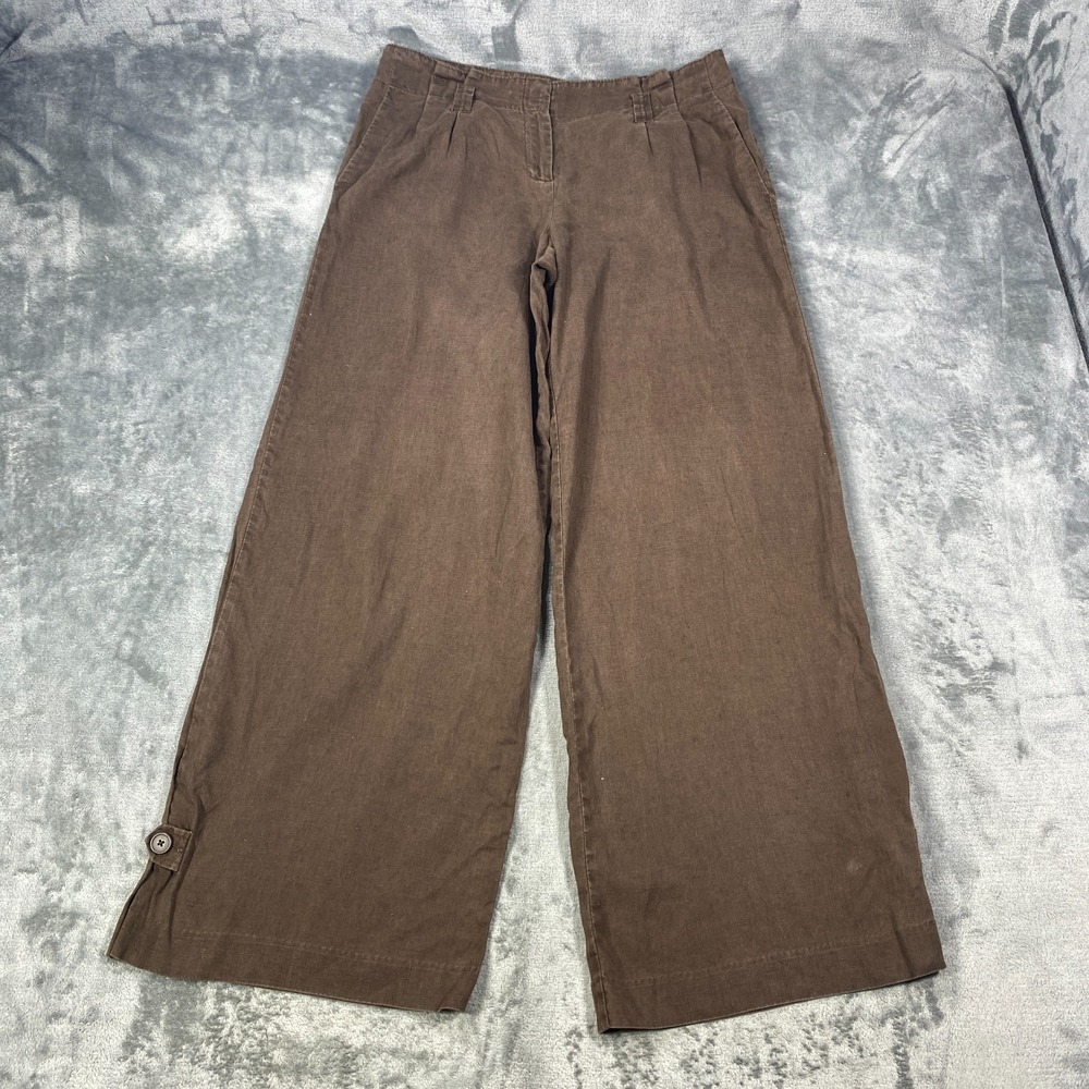 Ann Taylor LOFT 100% Linen Pants Womens Size 8 Brown Wide Leg Pleated Summer